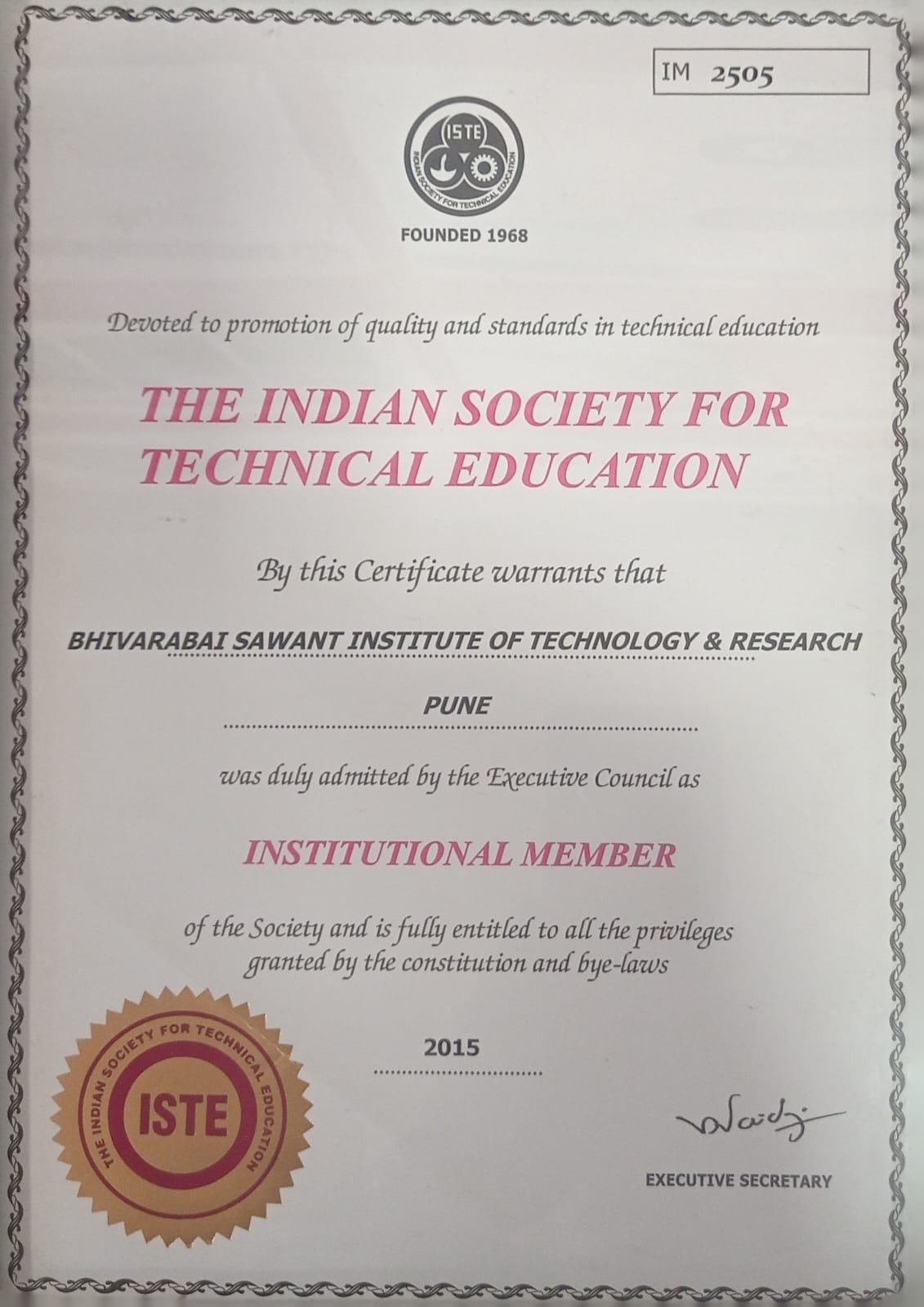 Institutional Membership Certificate